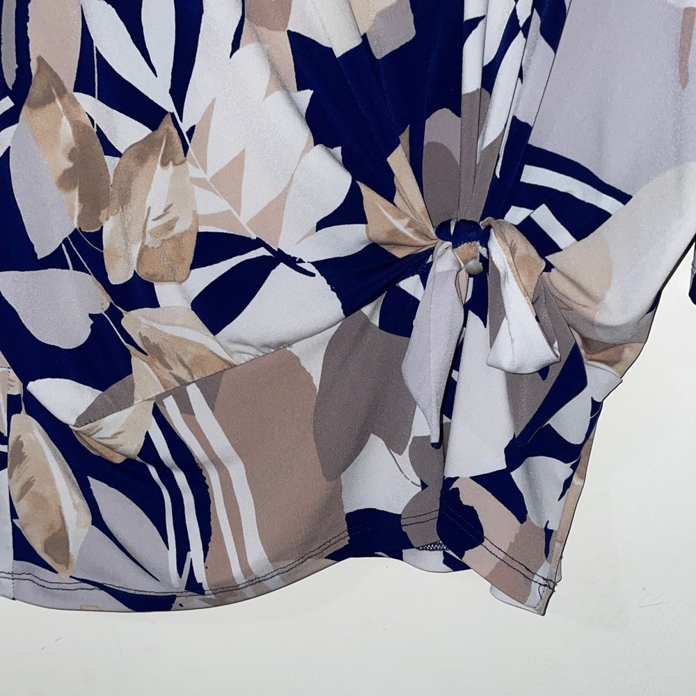 Clara Sun Woo PXL Navy Blue Floral Print Tie Front Dolman Sleeve Top - Picture 2 of 7